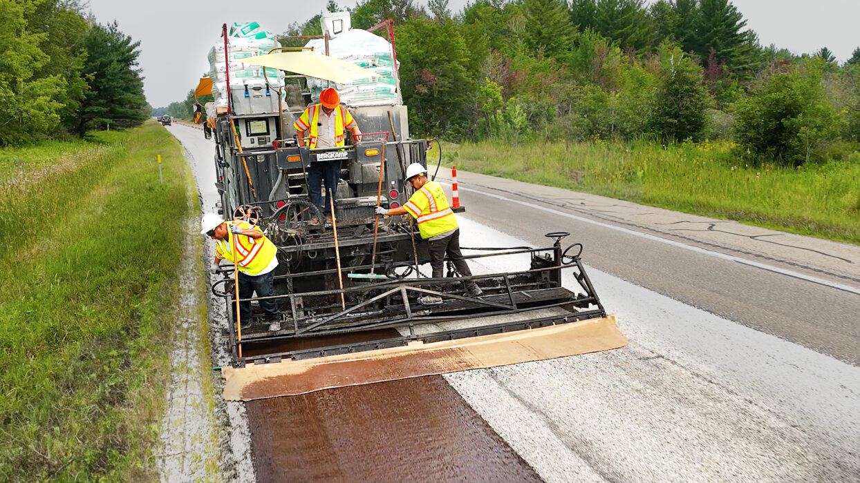 Evergreen Roadworks laying cape seal