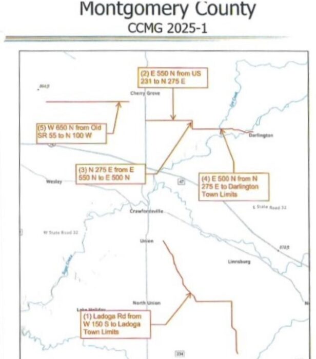 Map of roads in Mountgomery County